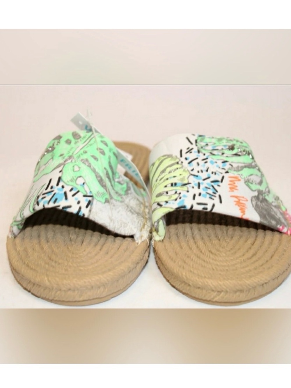 Sakroots Tropical Floral Rope-Textured Slide Sandals in Pink, Green, Blue - Picture 3 of 4